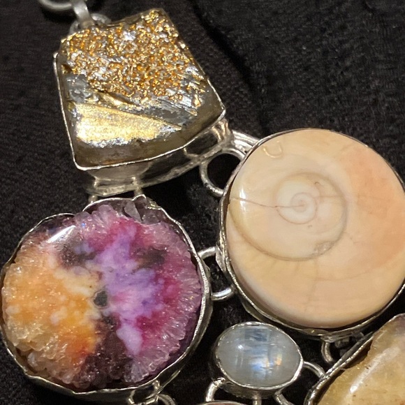 Shiva Eye Operculum (Gomti Chakra) Moonstone & Purple Agate 925 Silver Bracelet - Picture 7 of 9